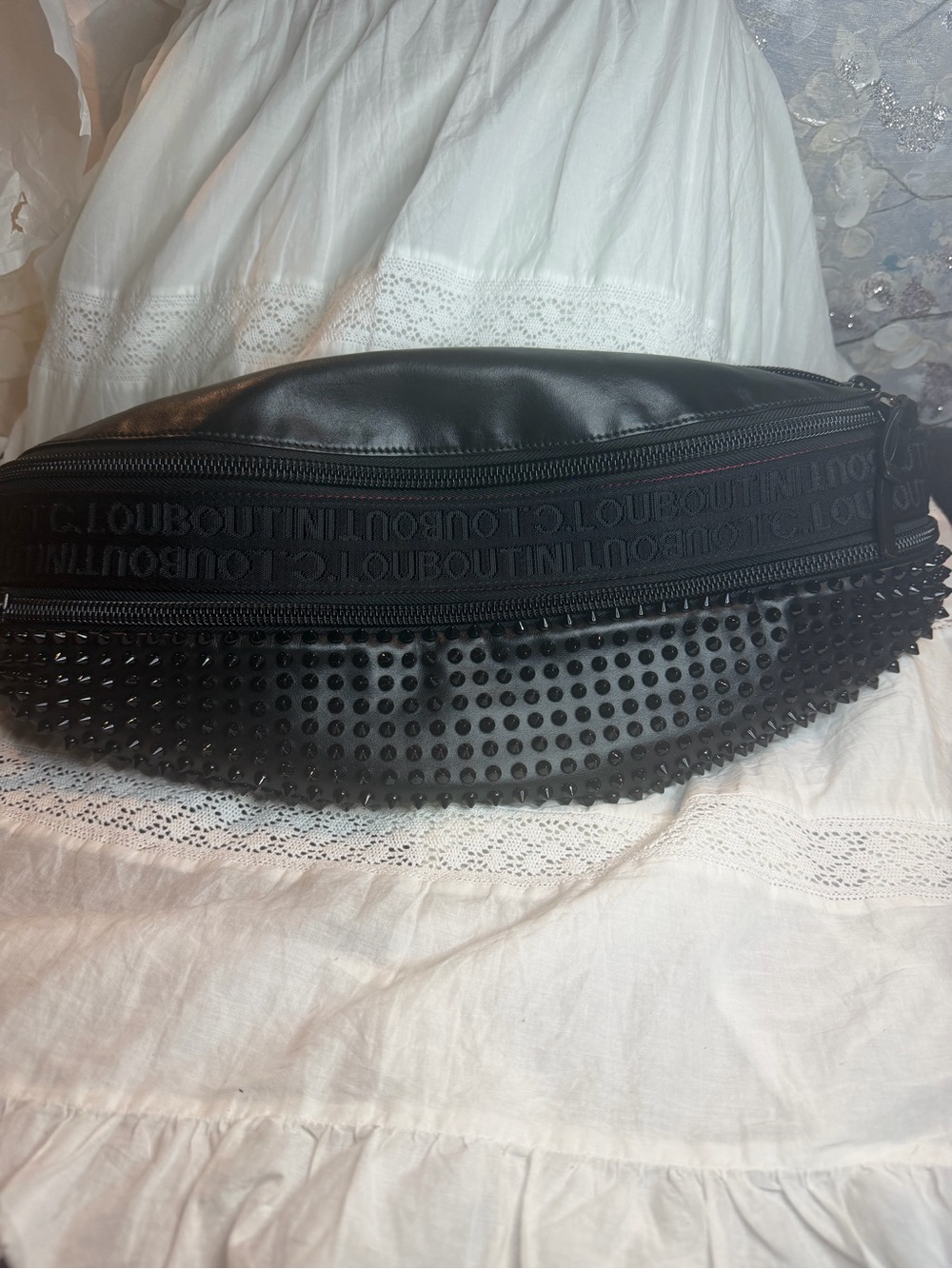 Christian Louboutin Black Studded Leather Belt Bag
